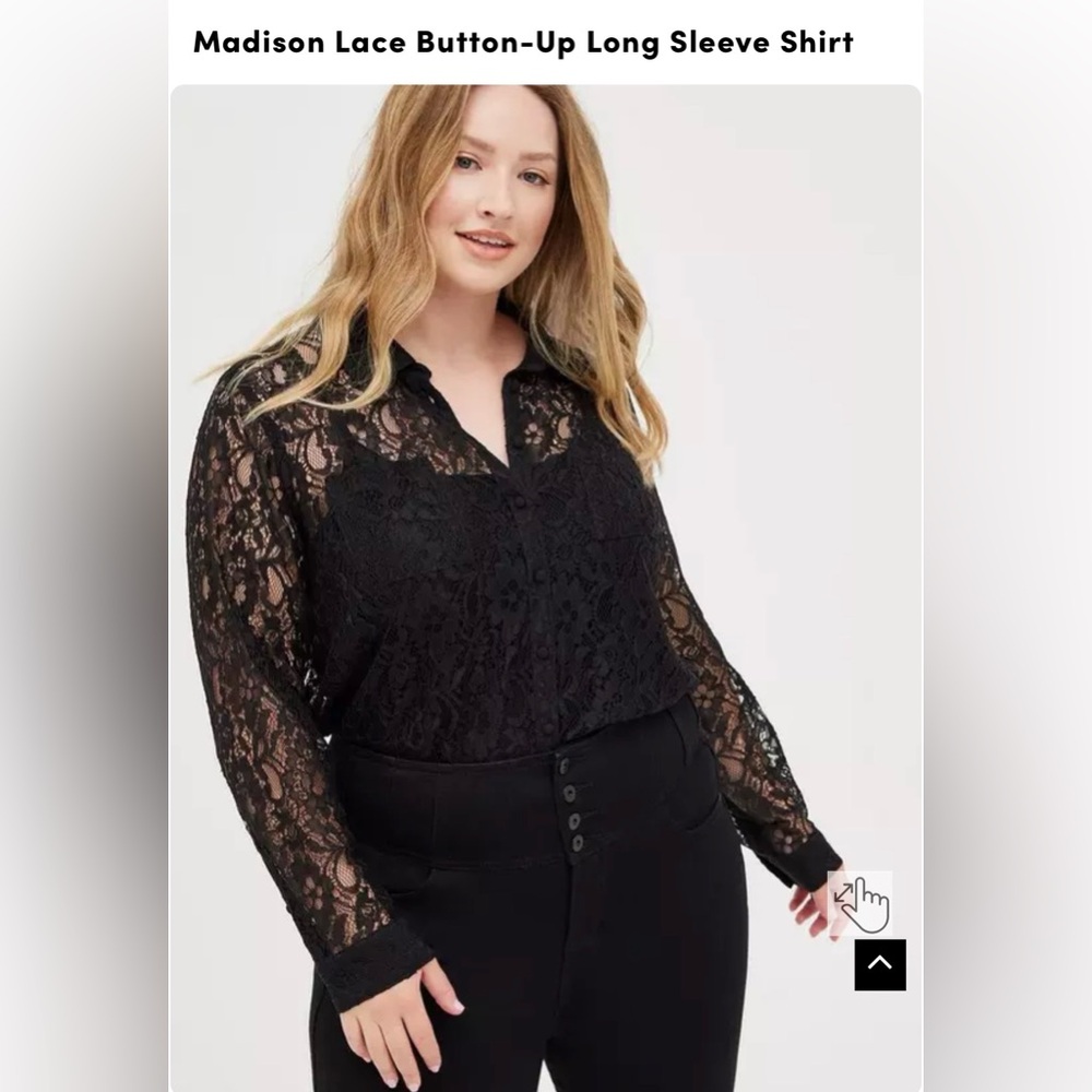 Women’s Torrid Black Lace Madison Lace Button Up Long Sleeve Shirt Size 3X